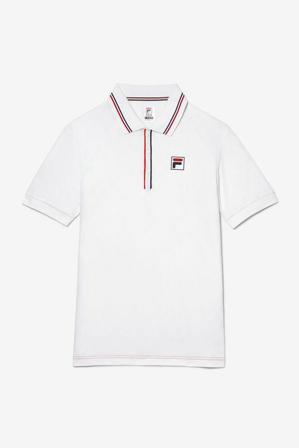 Fila Polokošeľa Panske Biele / Červené / Námornícka Modrá - Krátky Sleeve Tenis Jacquard Vypredaj -